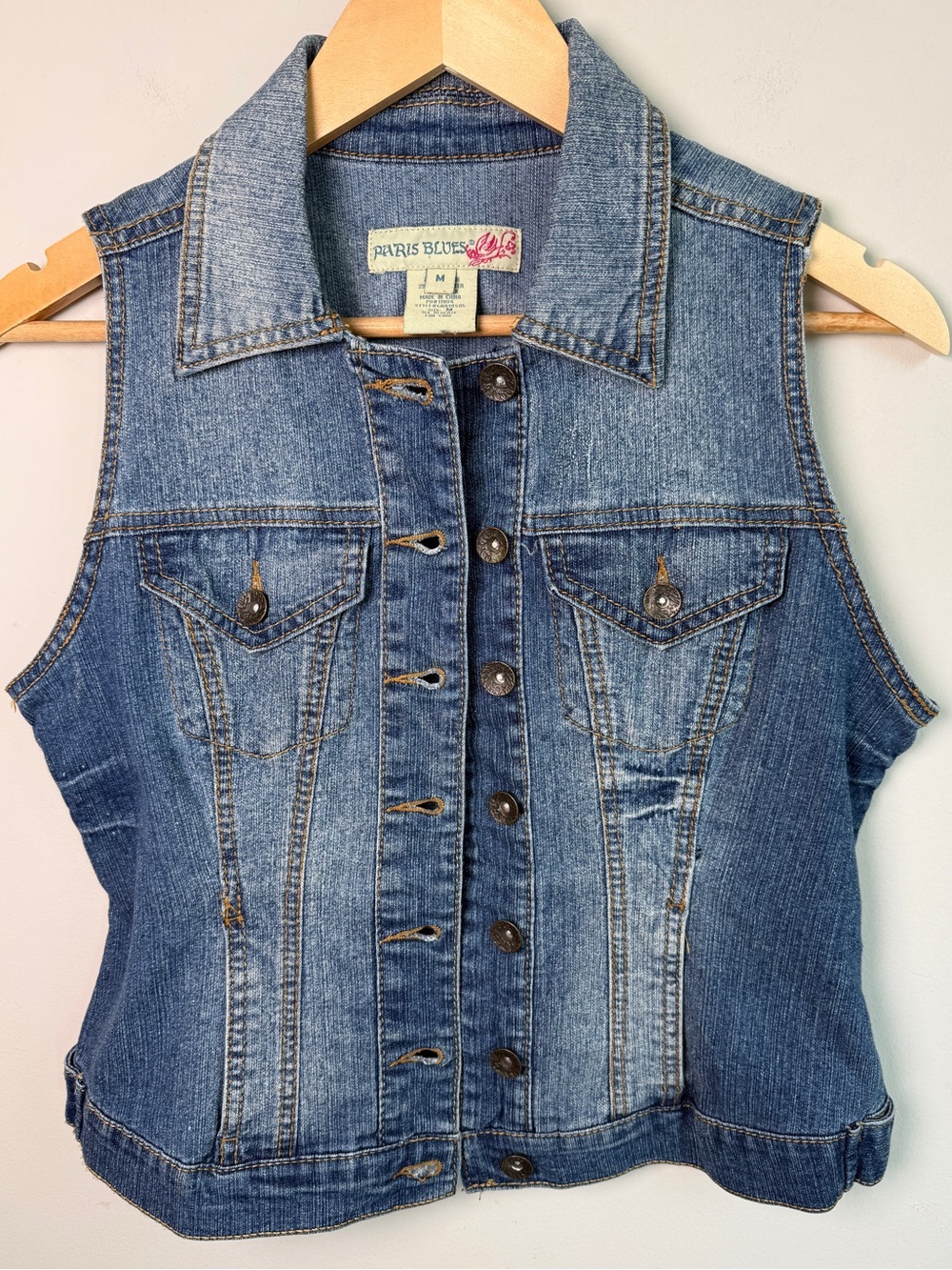 Vintage 90s Y2K Paris Blues Denim Button Front Vest Blue Sz M